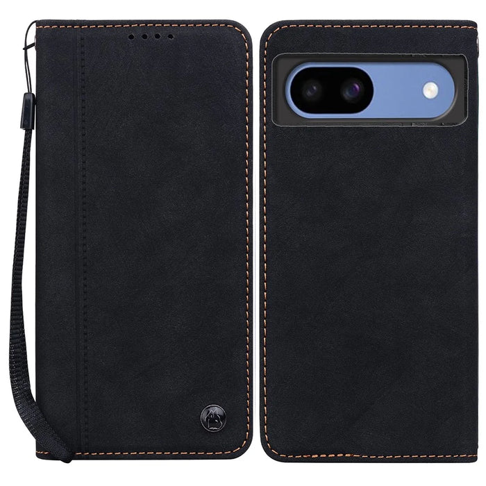 For Google Pixel 8a Case Lines Pattern Wallet Leather Phone Cover with Strap - Black - 1