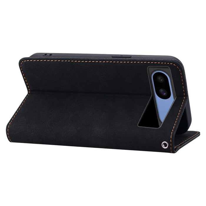 For Google Pixel 8a Case Lines Pattern Wallet Leather Phone Cover with Strap - Black - 3