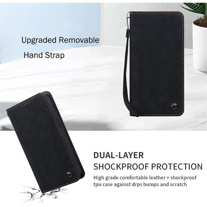 For Google Pixel 8a Case Lines Pattern Wallet Leather Phone Cover with Strap - Black - 6