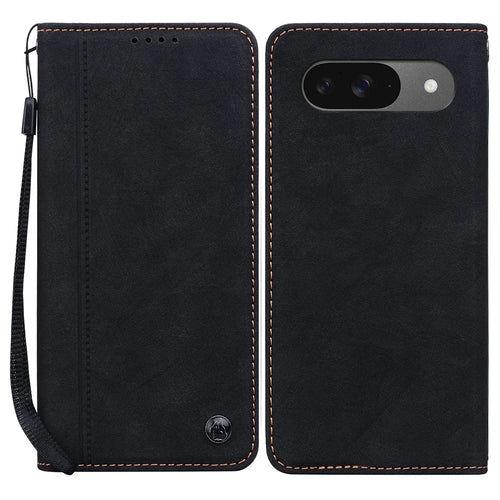 Phone Case For Google Pixel 10 Pro / 9 / 9 Pro Lines Pattern Wallet Leather Cover with Strap - Black - 1