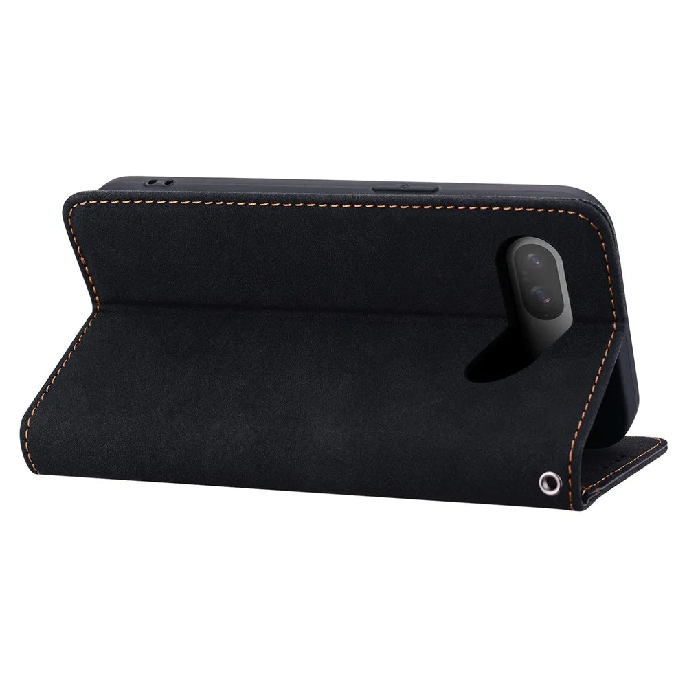 Phone Case For Google Pixel 10 Pro / 9 / 9 Pro Lines Pattern Wallet Leather Cover with Strap - Black - 3