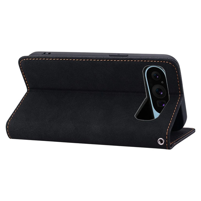 For Google Pixel 10 Pro XL / 9 Pro XL Case Lines Pattern Wallet Leather Phone Cover with Strap - Black - 3