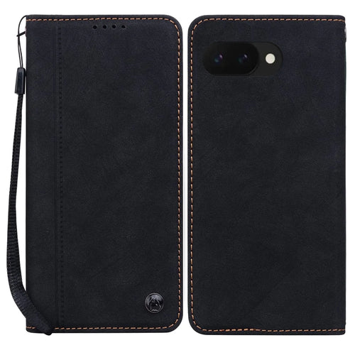 For Google Pixel 9a Case Lines Pattern Wallet Leather Phone Cover with Strap - Black - 1
