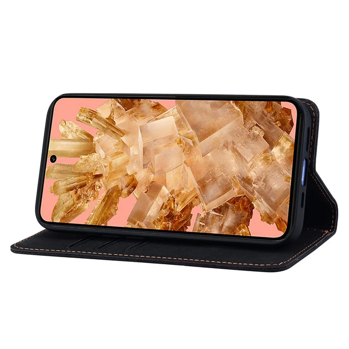 For Google Pixel 9a Case Lines Pattern Wallet Leather Phone Cover with Strap - Black - 4