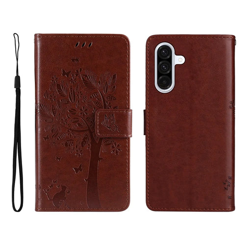 For Samsung Galaxy A36 5G Phone Case with Stand Cat Tree Pattern Leather Wallet Mobile Cover - Coffee - 1