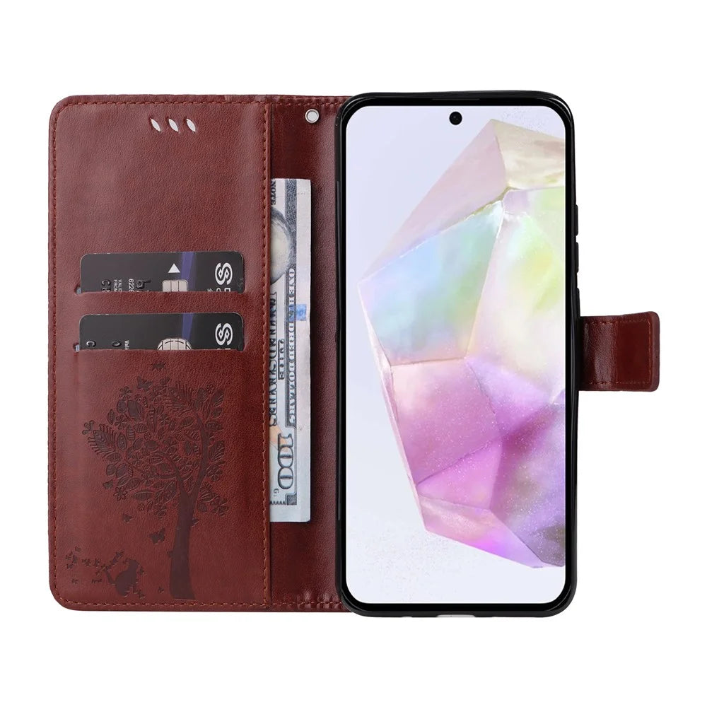 For Samsung Galaxy A36 5G Phone Case with Stand Cat Tree Pattern Leather Wallet Mobile Cover - Coffee - 2