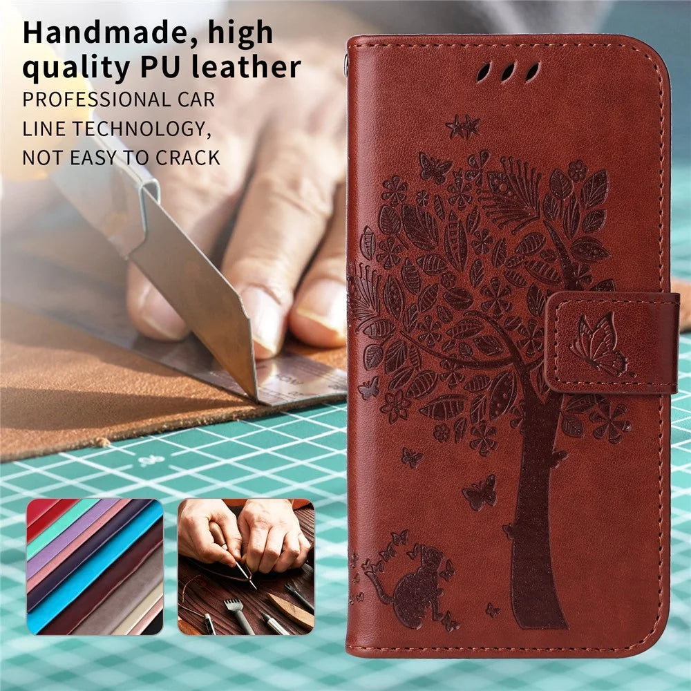 For Samsung Galaxy A36 5G Phone Case with Stand Cat Tree Pattern Leather Wallet Mobile Cover - Coffee - 4