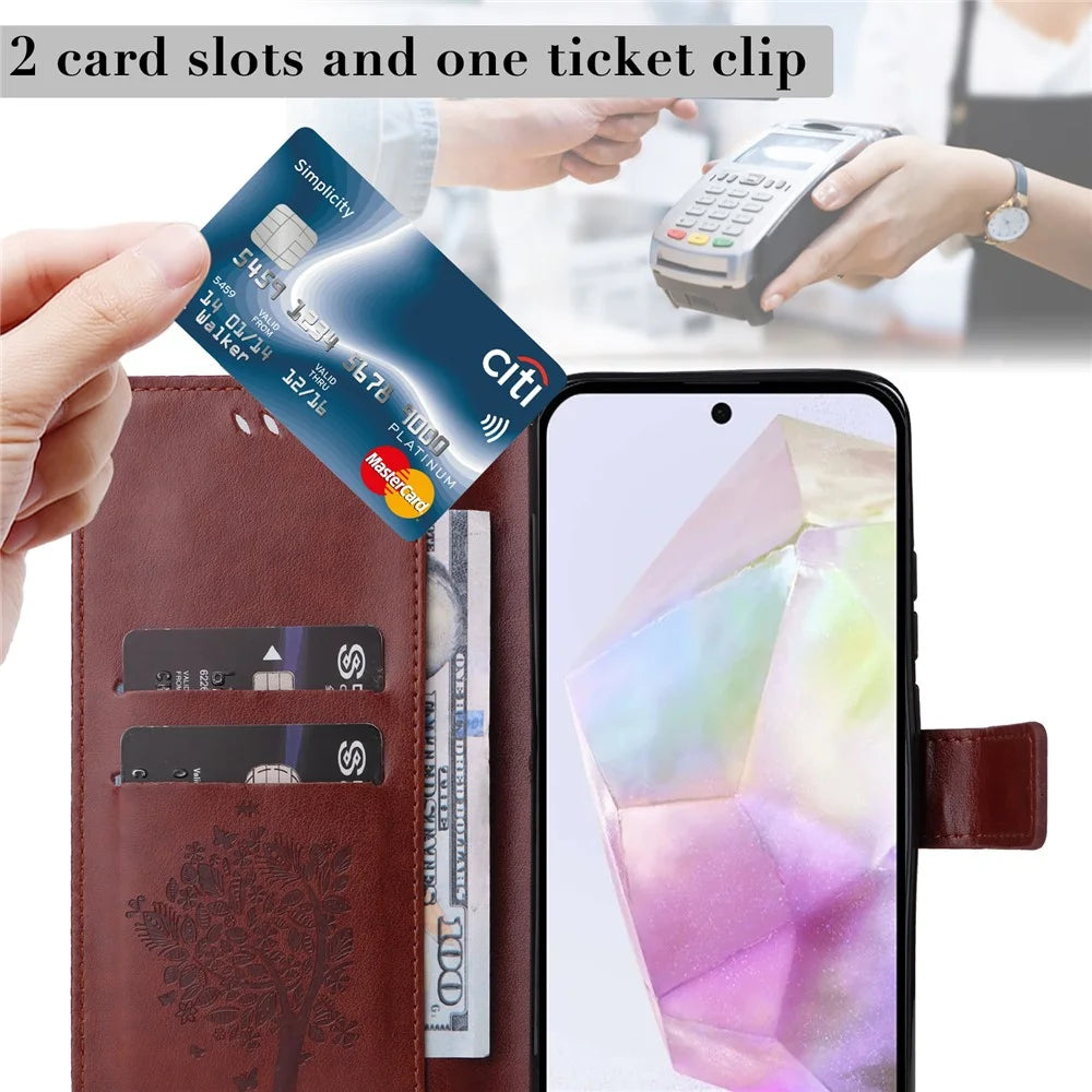 For Samsung Galaxy A36 5G Phone Case with Stand Cat Tree Pattern Leather Wallet Mobile Cover - Coffee - 6