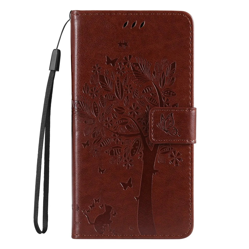 For Samsung Galaxy A36 5G Phone Case with Stand Cat Tree Pattern Leather Wallet Mobile Cover - Coffee - 7