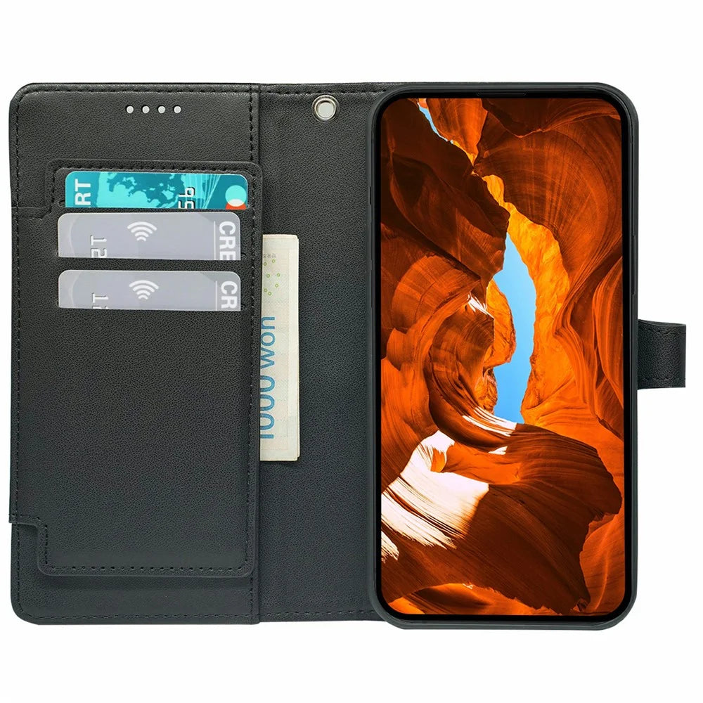 For Samsung Galaxy S25 Edge Case with 9 Card Slots PU Leather Stand Phone Cover - Black - 2