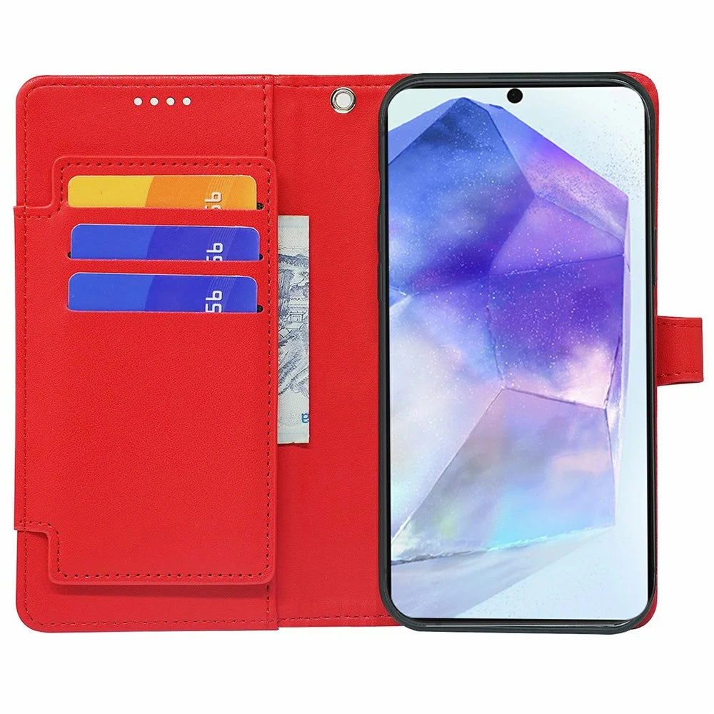 For Samsung Galaxy Xcover7 Case with 9 Card Slots PU Leather Stand Phone Cover - Red - 2