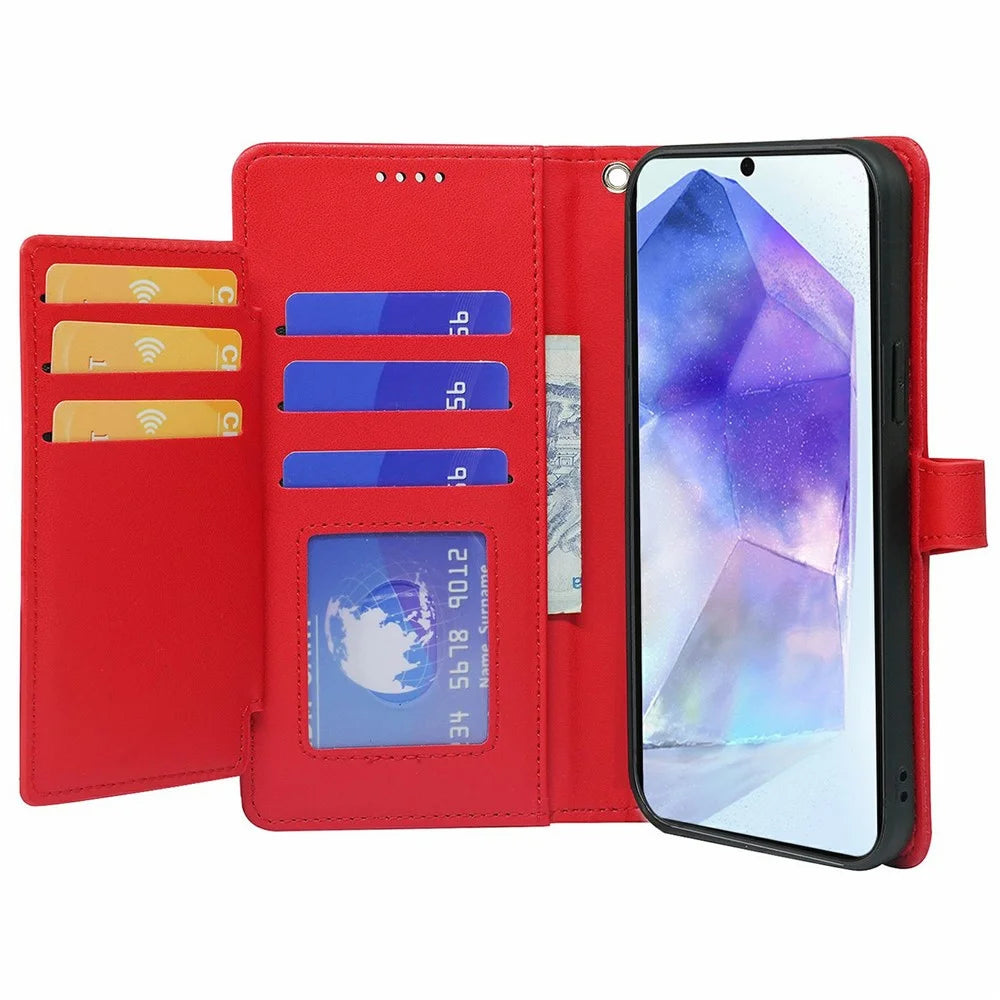 For Samsung Galaxy Xcover7 Case with 9 Card Slots PU Leather Stand Phone Cover - Red - 3