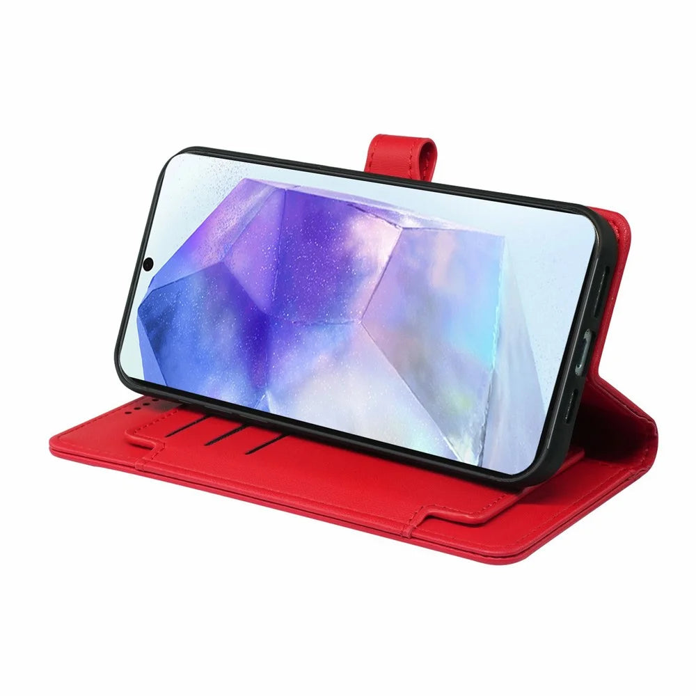 For Samsung Galaxy Xcover7 Case with 9 Card Slots PU Leather Stand Phone Cover - Red - 4