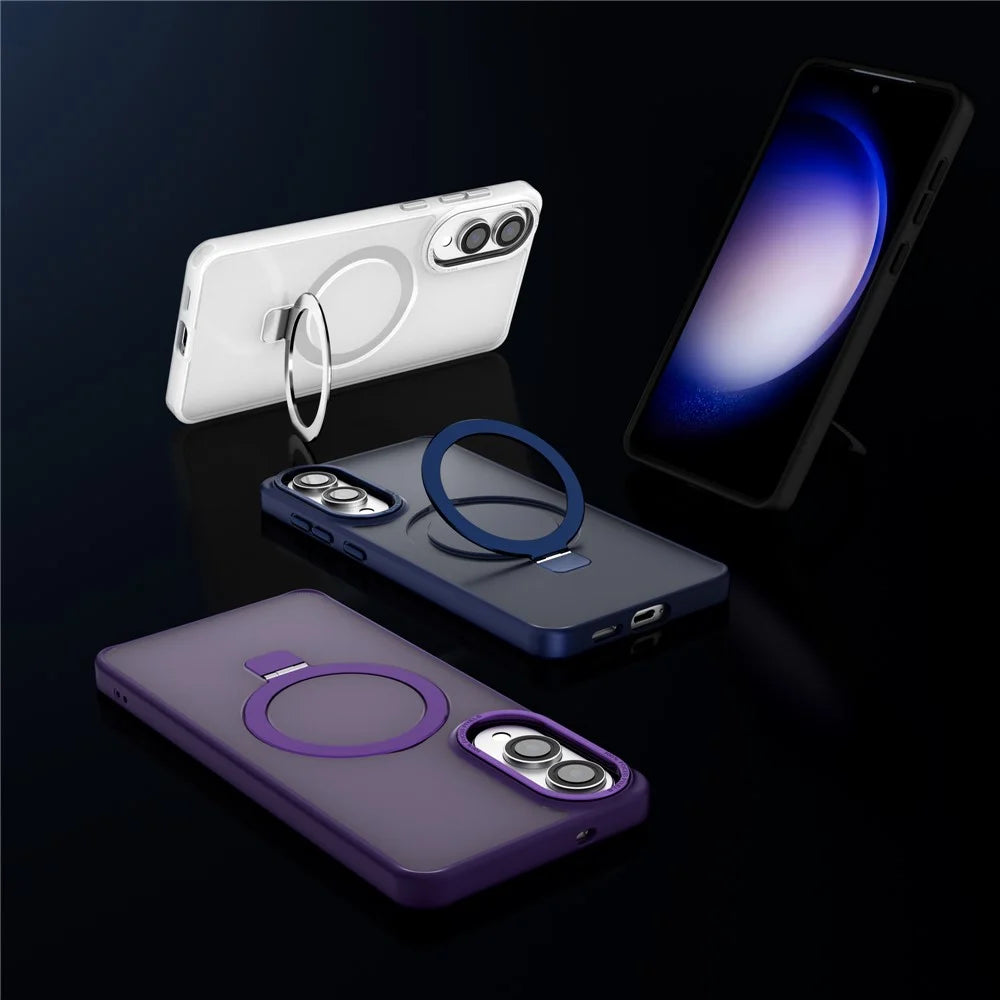 For Samsung Galaxy S25 Edge Magnetic Case Anti-Drop TPU + PC Kickstand Phone Cover - Dark Purple - 3