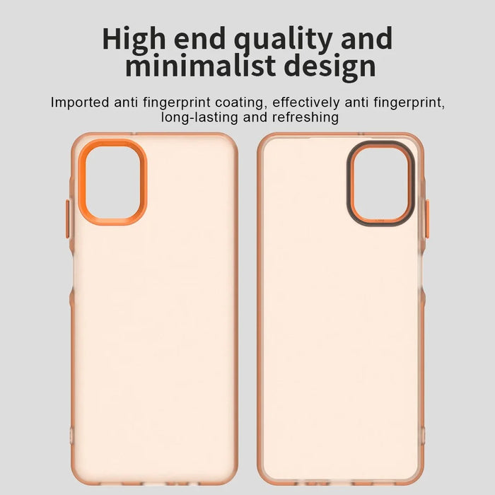 For Samsung Galaxy A06 5G Case PC + TPU + PET Matte Anti-Drop Phone Back Cover - Orange - 3