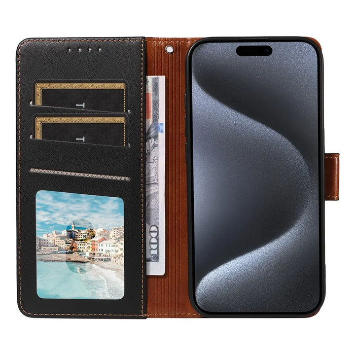 For iPhone 17e / 16e Case RFID Blocking Leather Wallet Flip Phone Cover with Wrist Strap - Black - 2