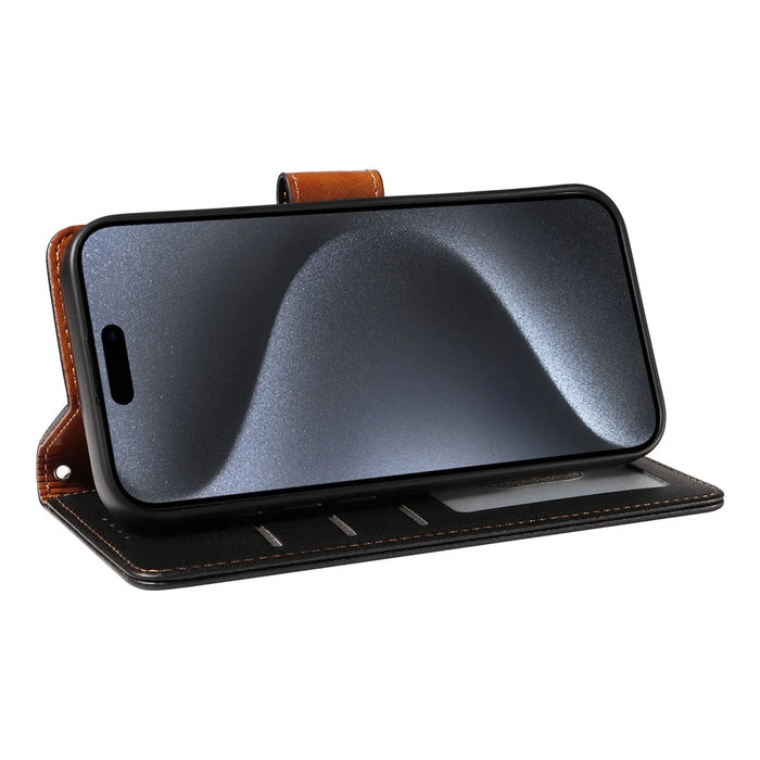 For iPhone 17e / 16e Case RFID Blocking Leather Wallet Flip Phone Cover with Wrist Strap - Black - 3