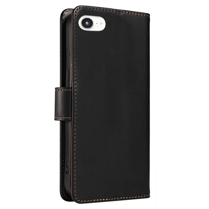 For iPhone 17e / 16e Case RFID Blocking Leather Wallet Flip Phone Cover with Wrist Strap - Black - 7