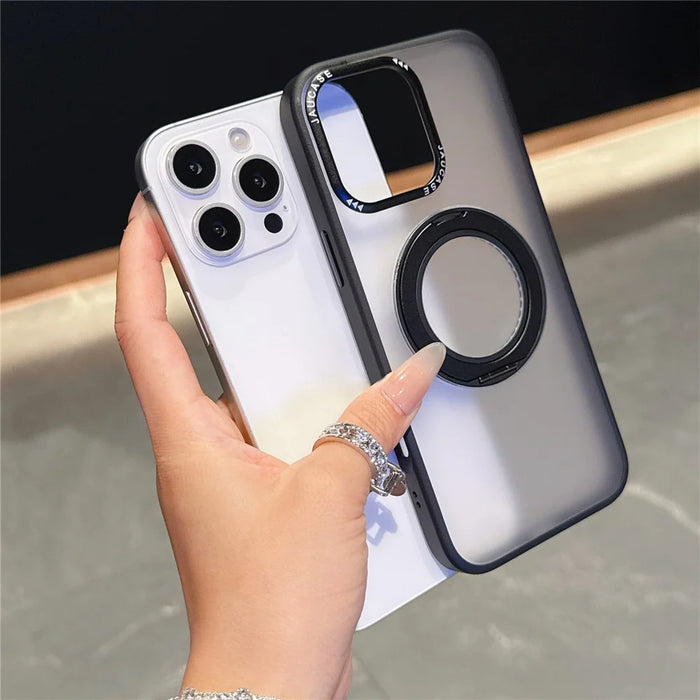 JAUCASE For iPhone 16 Pro Case Matte Clear TPU + PC Kickstand Cover Compatible with MagSafe - Black - 4