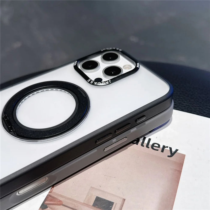 JAUCASE For iPhone 16 Pro Case Matte Clear TPU + PC Kickstand Cover Compatible with MagSafe - Black - 5