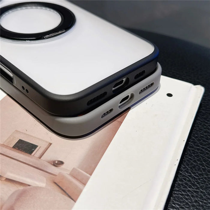 JAUCASE For iPhone 16 Pro Case Matte Clear TPU + PC Kickstand Cover Compatible with MagSafe - Black - 6