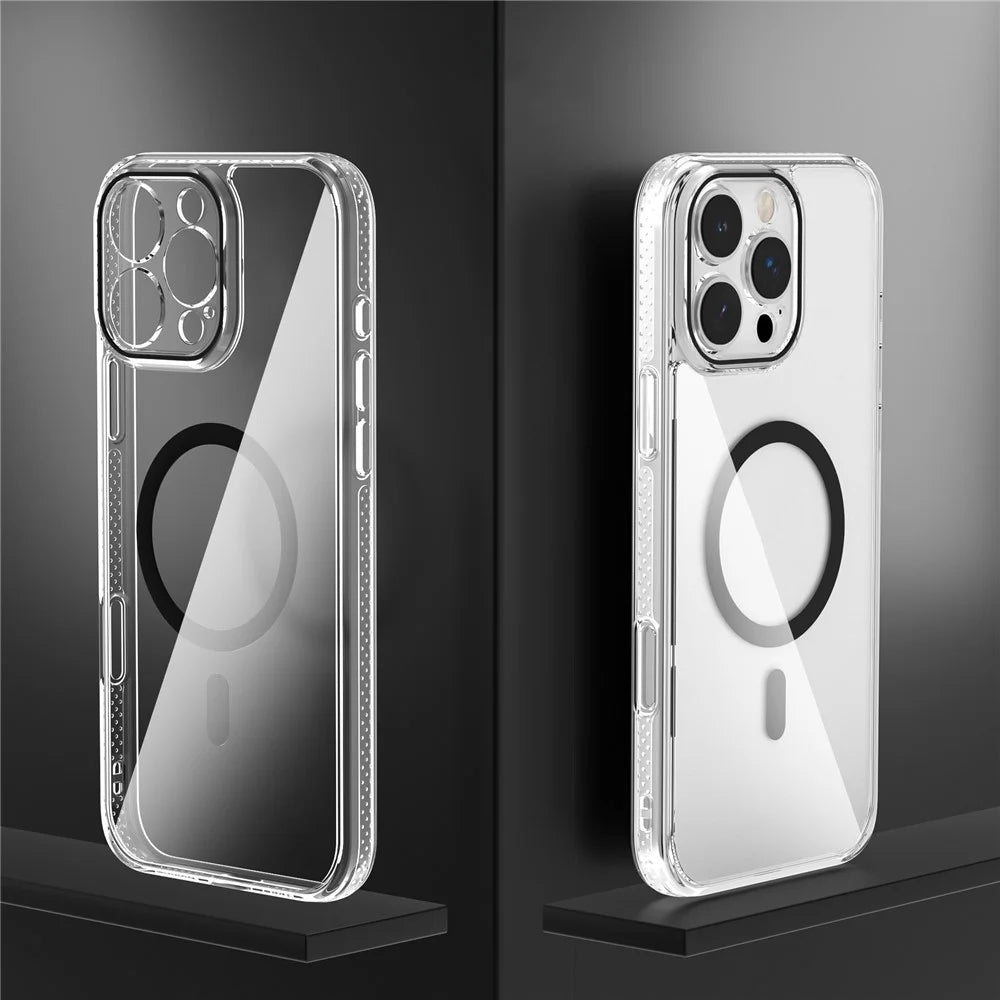 For iPhone 16 Pro Max Case Crystal Clear TPU + PC Protective Cover Compatible with MagSafe - Black - 1