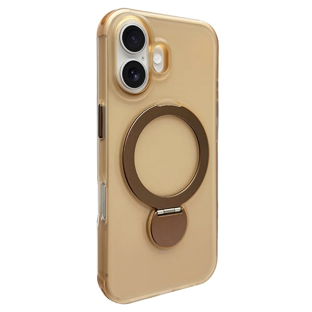For iPhone 16 Magnetic Case TPU+PC Phone Cover with Kickstand - Desert Gold - 1