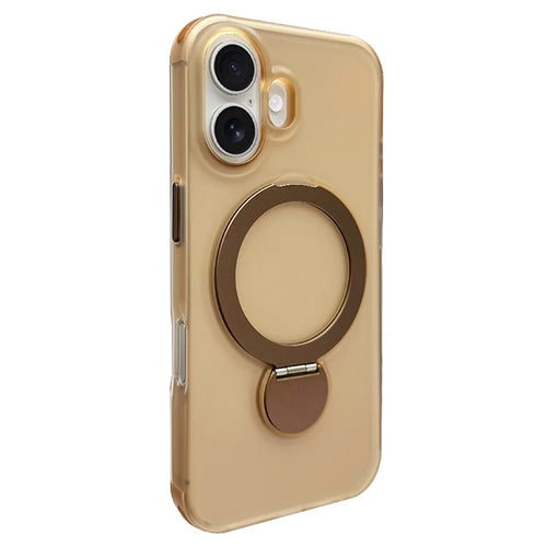 For iPhone 16 Magnetic Case TPU+PC Phone Cover with Kickstand - Desert Gold - 1