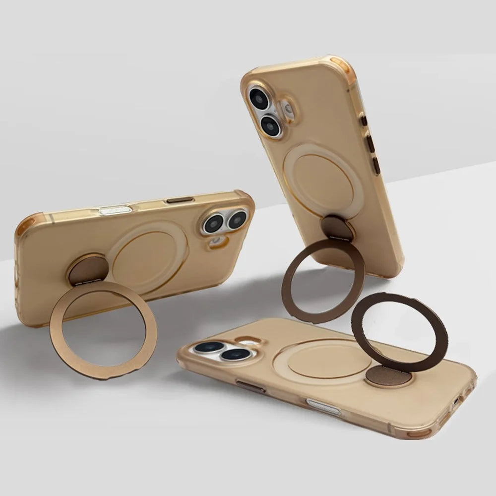 For iPhone 16 Magnetic Case TPU+PC Phone Cover with Kickstand - Desert Gold - 2