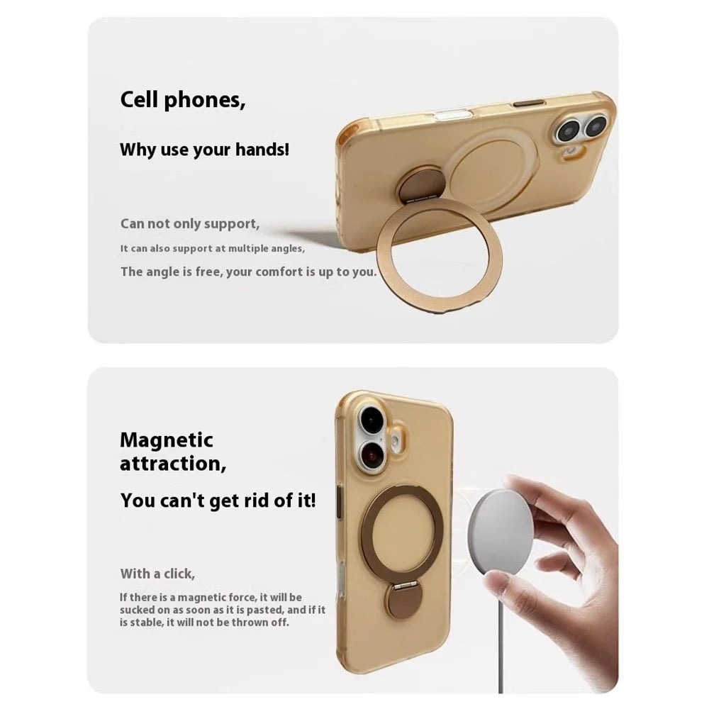 For iPhone 16 Magnetic Case TPU+PC Phone Cover with Kickstand - Desert Gold - 3