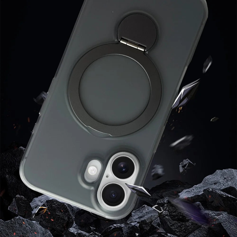 For iPhone 16 Magnetic Case TPU+PC Phone Cover with Kickstand - Desert Gold - 5