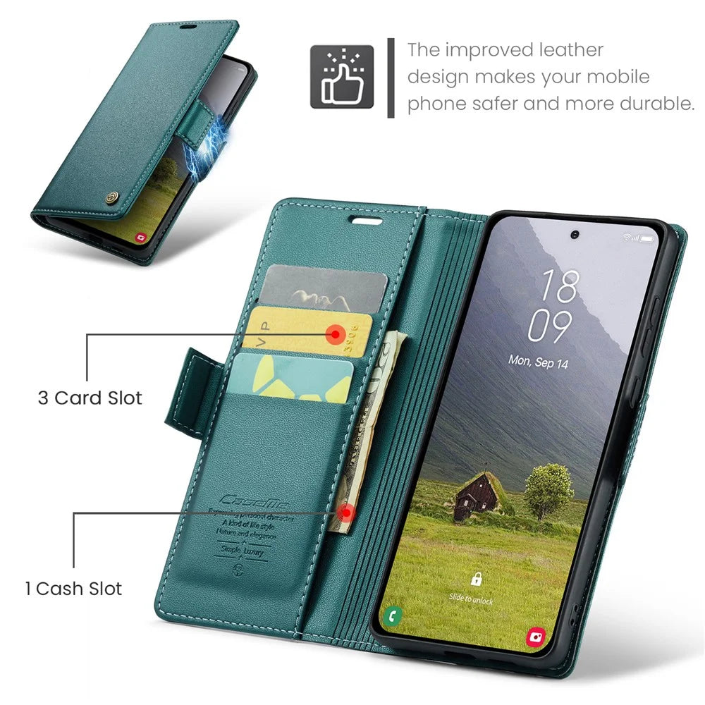 CASEME For Samsung Galaxy S25 Edge Case  023 Series RFID Blocking Leather Wallet Stand Phone Cover - Green - 2
