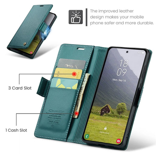 CASEME For Samsung Galaxy S25 Edge Case  023 Series RFID Blocking Leather Wallet Stand Phone Cover - Green - 2