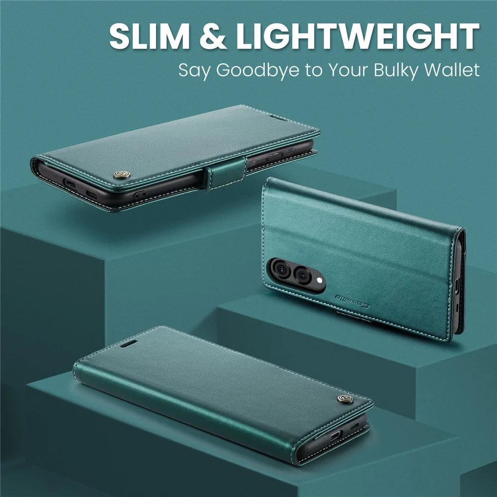 CASEME For Samsung Galaxy S25 Edge Case  023 Series RFID Blocking Leather Wallet Stand Phone Cover - Green - 4