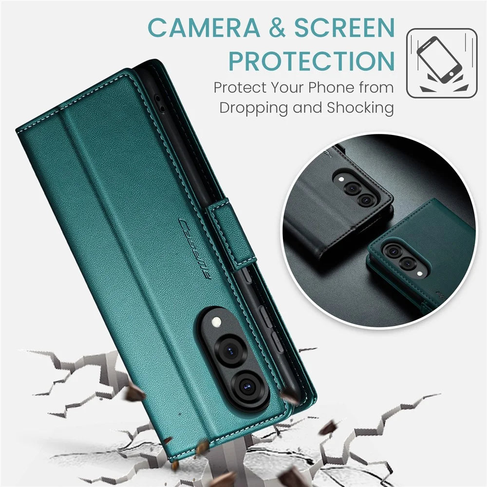CASEME For Samsung Galaxy S25 Edge Case  023 Series RFID Blocking Leather Wallet Stand Phone Cover - Green - 6