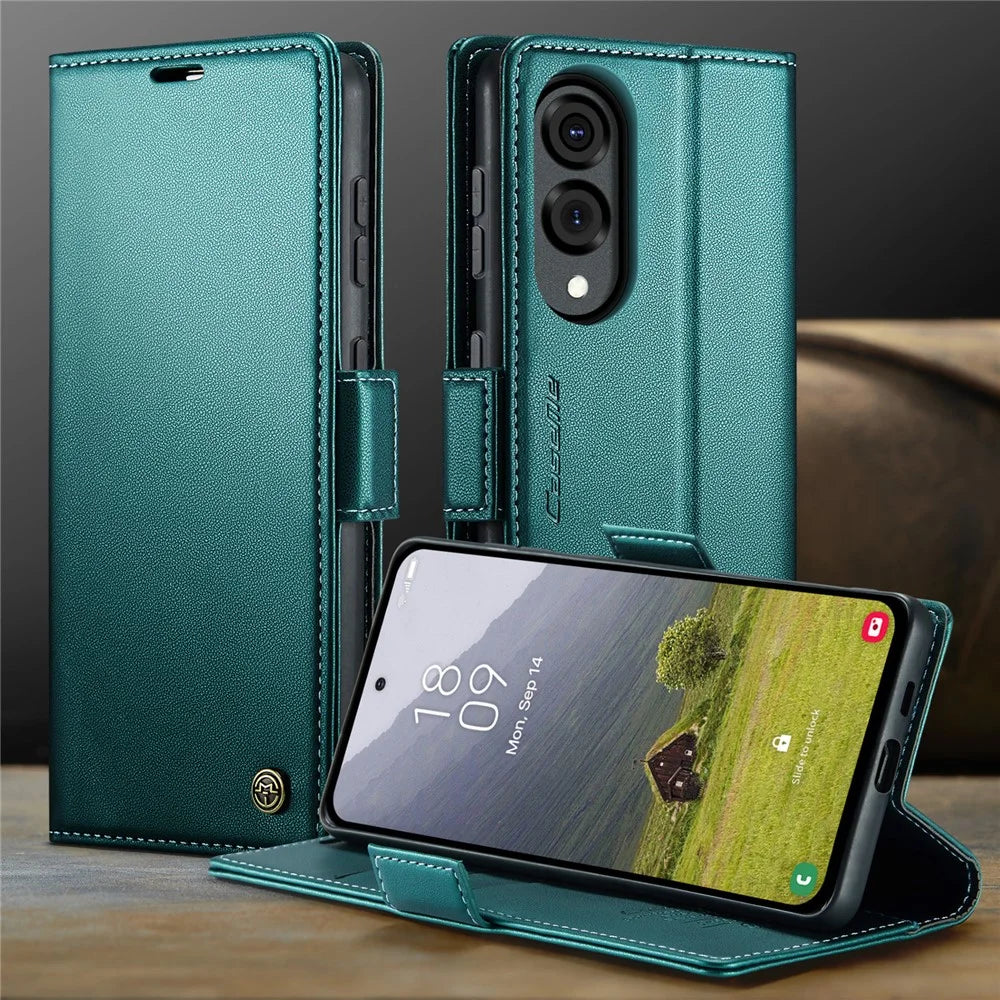 CASEME For Samsung Galaxy S25 Edge Case  023 Series RFID Blocking Leather Wallet Stand Phone Cover - Green - 7