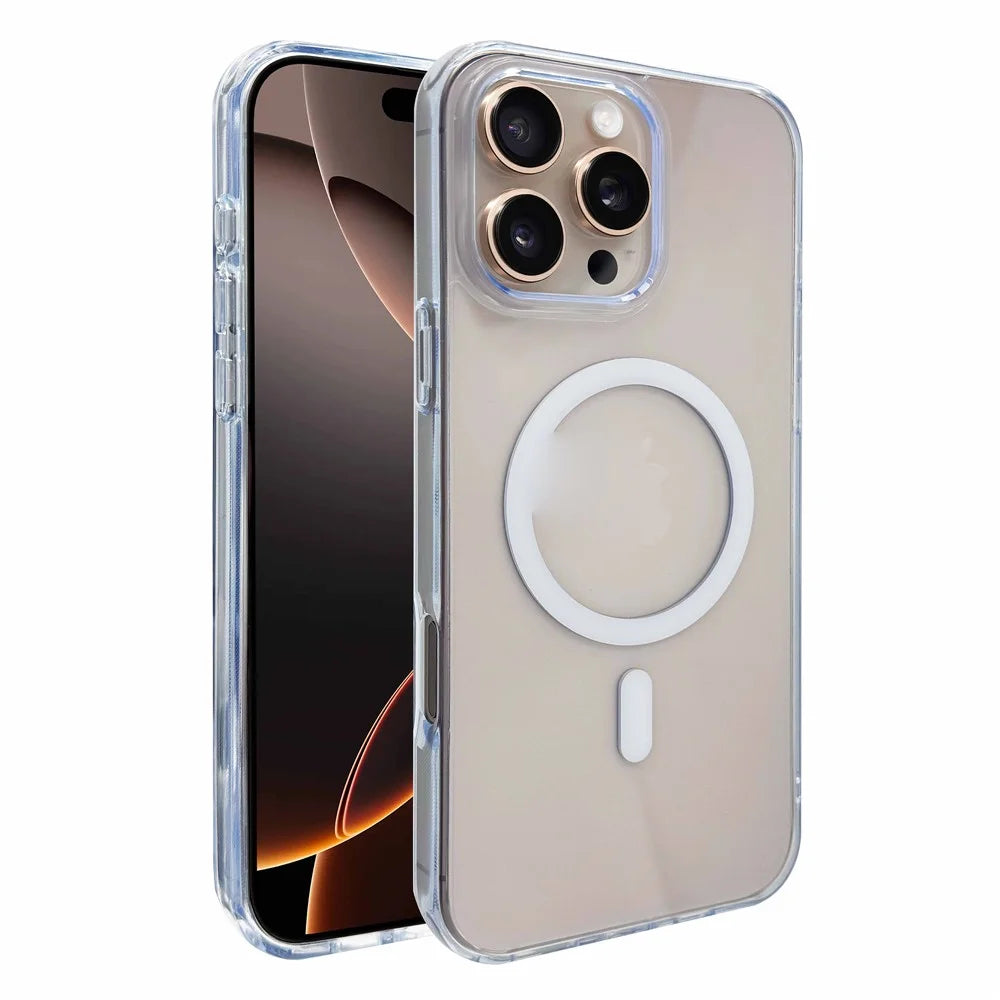 For iPhone 16 Pro Max Case Magnetic Case Shockproof TPU + PC Clear Phone Cover - White - 1