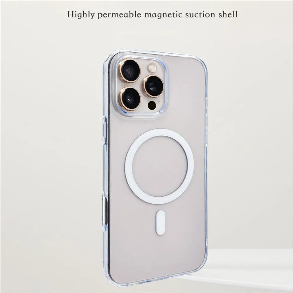 For iPhone 16 Pro Max Case Magnetic Case Shockproof TPU + PC Clear Phone Cover - White - 2