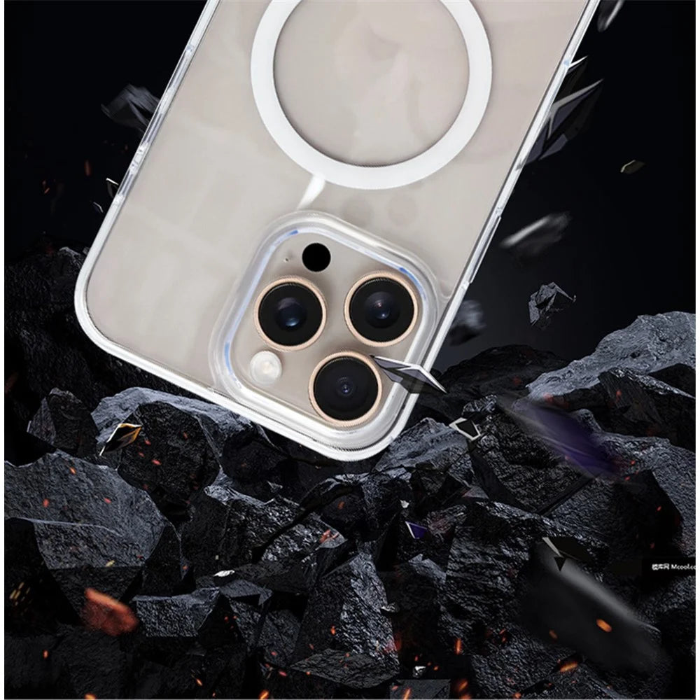 For iPhone 16 Pro Max Case Magnetic Case Shockproof TPU + PC Clear Phone Cover - White - 7