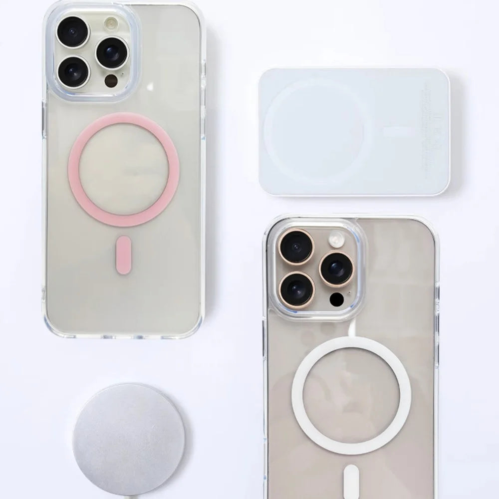 For iPhone 16 Pro Case Magnetic Case Shockproof TPU + PC Clear Phone Cover - White - 6