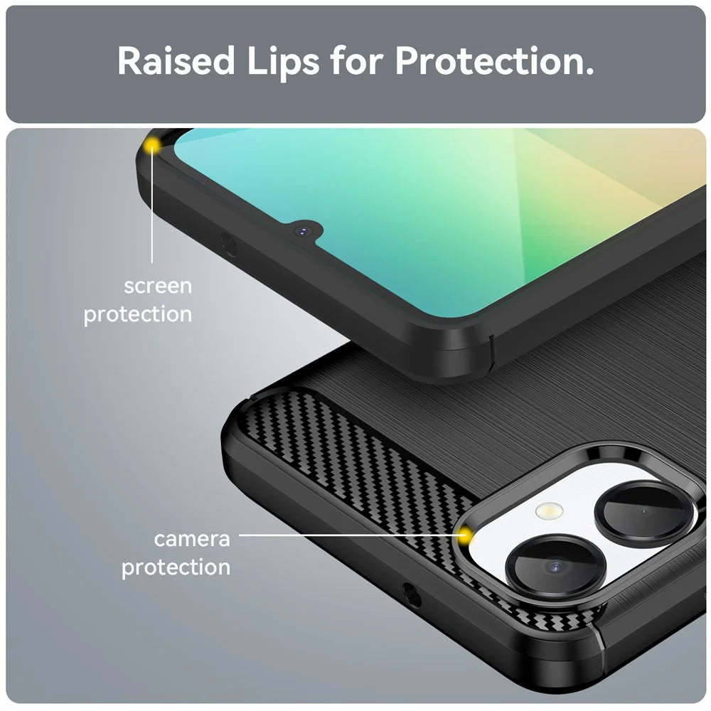 For Samsung Galaxy A06 5G Case Protective Phone Cover Carbon Fiber Texture Brushed - Black - 7