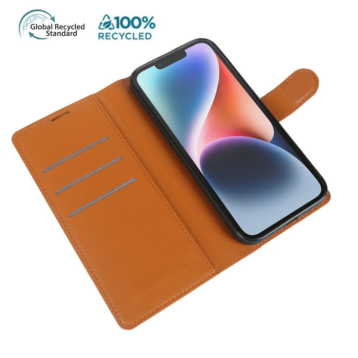 For iPhone 14 Stand Case Biobased Eco-Friendly RPET RPVB Slim Phone Cover with Wallet - Orange - 6