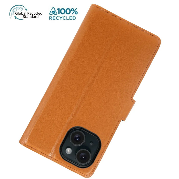 For iPhone 14 Stand Case Biobased Eco-Friendly RPET RPVB Slim Phone Cover with Wallet - Orange - 7