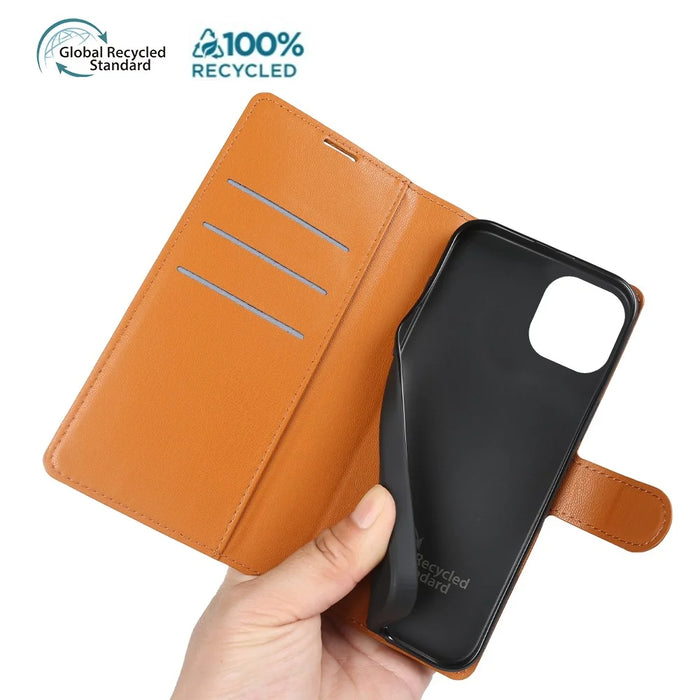 For iPhone 15 Stand Case Biobased Eco-Friendly RPET RPVB Slim Phone Cover with Wallet - Orange - 5