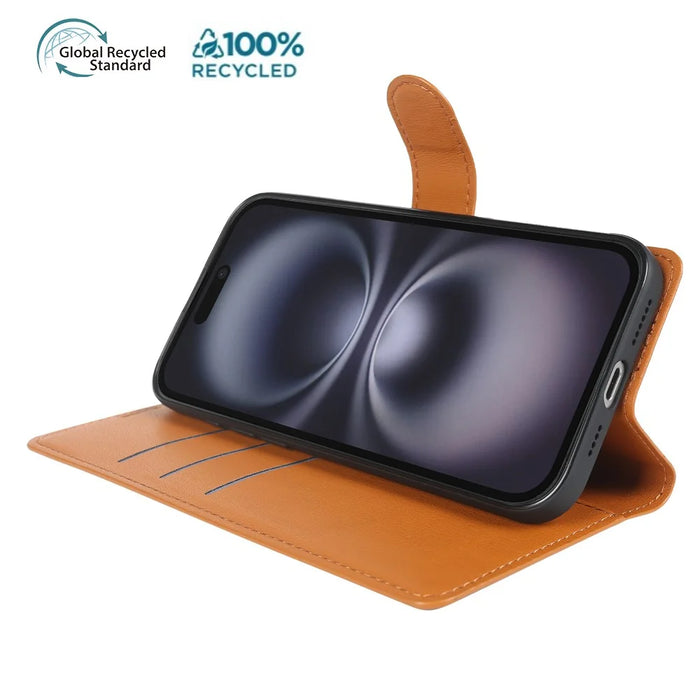 For iPhone 16 Stand Case Biobased Eco-Friendly RPET RPVB Slim Phone Cover with Wallet - Orange - 4