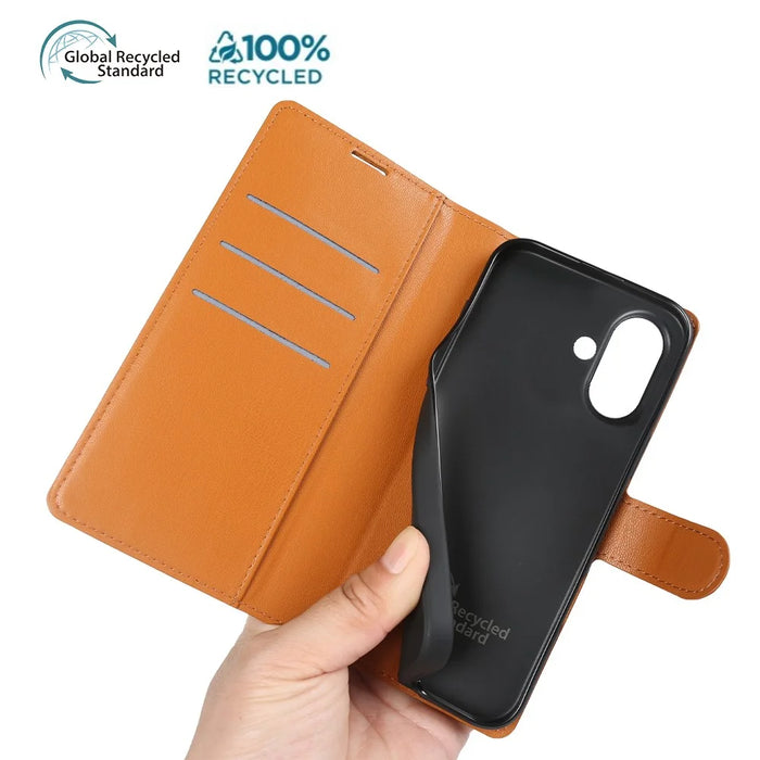 For iPhone 16 Stand Case Biobased Eco-Friendly RPET RPVB Slim Phone Cover with Wallet - Orange - 5