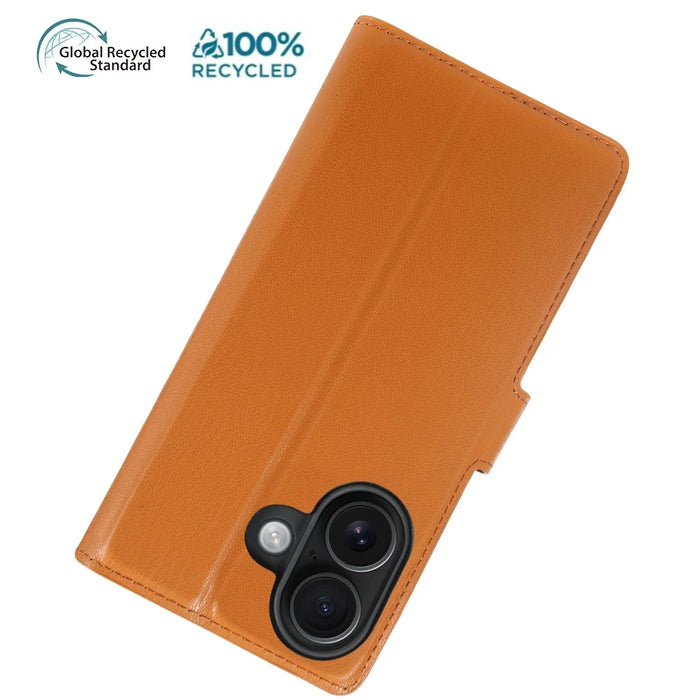 For iPhone 16 Stand Case Biobased Eco-Friendly RPET RPVB Slim Phone Cover with Wallet - Orange - 7