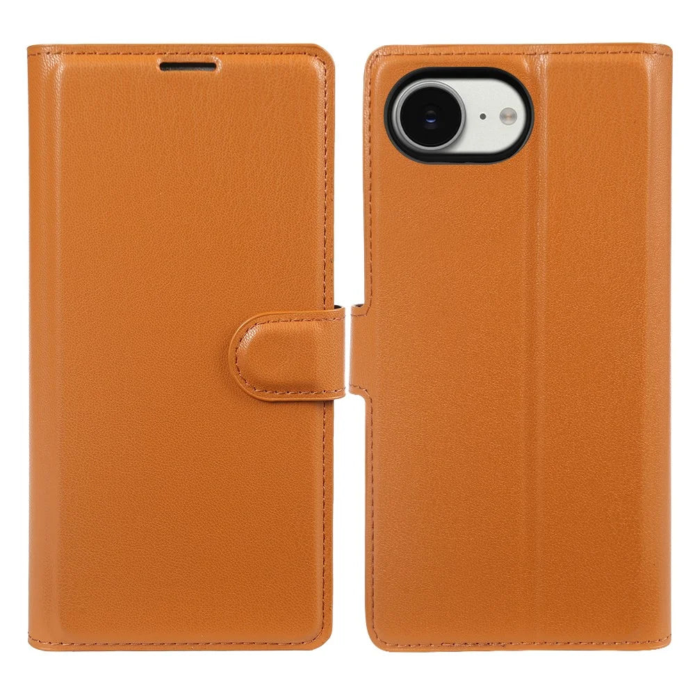 For iPhone 17e / 16e Stand Case Biobased Eco-Friendly RPET RPVB Slim Phone Cover with Wallet - Orange - 1