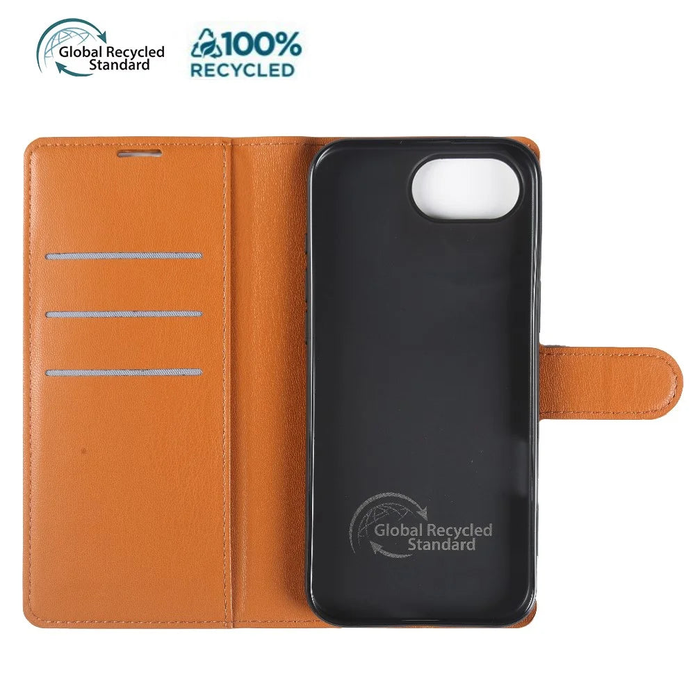 For iPhone 17e / 16e Stand Case Biobased Eco-Friendly RPET RPVB Slim Phone Cover with Wallet - Orange - 2