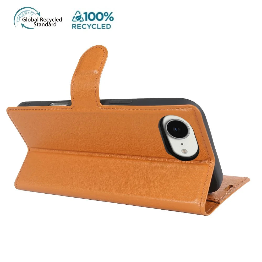 For iPhone 17e / 16e Stand Case Biobased Eco-Friendly RPET RPVB Slim Phone Cover with Wallet - Orange - 3